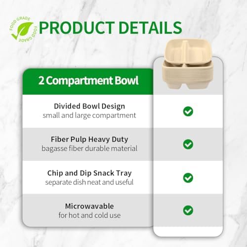 bloomoon 2 Compartment Paper Bowls 100 Pack for Chip and Dip
