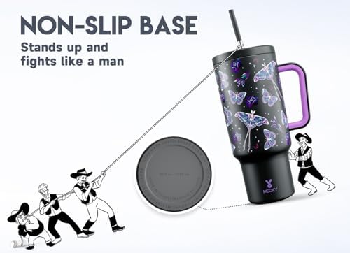 Meoky 40 oz Glow in the Dark Tumbler with Handle and Straw, Tumbler with Lid and Straw, Insulated Stainless Steel Travel Mug, 100% Leak-proof, Keeps Cold for 34 Hours (Butterfly)