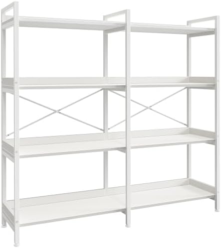Huuger 4 Tier Bookshelf with 8 Open Shelves and Raised Baffle, White