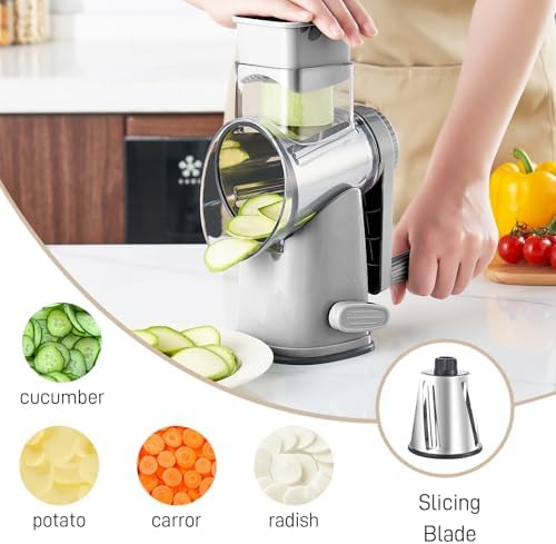 Weltonhm 4 in 1 Large Rotary Cheese Grater Hand Crank (Grey, 4 Graters)