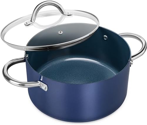 MICHELANGELO 5 Qt Ceramic Nonstick Stock Pot with Lid for Daily Meals, Blue