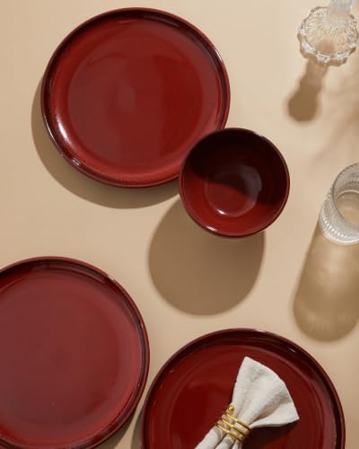 Pokini Stoneware Dinnerware Sets for 4, 12pcs Plates and Bowls Sets Dishes