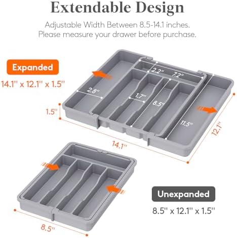 Lifewit Expandable Silverware Drawer Organizer, Kitchen Utensil Tray