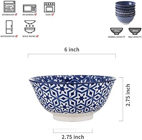 Selamica Ceramic 20 Oz Cereal Bowls Set of 6, 6 inch Soup Bowls