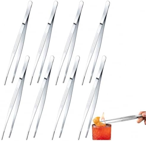 Yaomiao 8 Packs 12 Inch Cooking Tweezers Bar Kitchen Tongs, Silver
