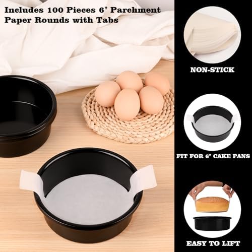 HUAKENER 6 Inch Cake Pan, 6" Round Cake Pan with Parchment Paper