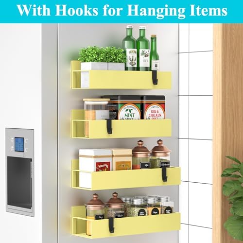 HuggieGems Metal Magnetic Spice Rack for Refrigerator Yellow, 4 Pack