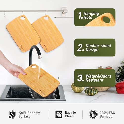2 Pack Small Bamboo Wood Cutting Board for Kitchen Mini Wooden Chopping Board Lightweight Handheld Charcuterie Serving Board Butcher Block Camping Portable Fruit Lemon Sandwich Non Toxic Chef Set