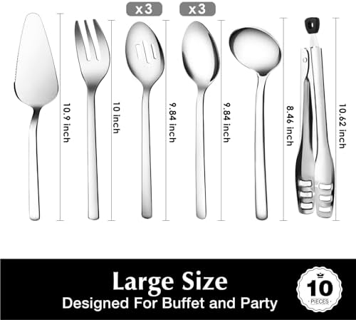 KINGSTONE 10 piece Large Hostess Serving Utensils Set,18/10 Stainless Steel