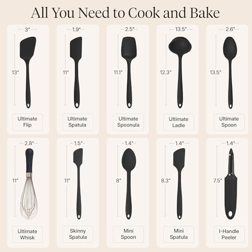 GIR: Get It Right 10-Piece Cooking Utensils Set - Black Silicone - Spatula Set, Silicone Spatulas & Kitchen Spoons - Heat-Resistant up to 425°F - Nonstick Cookware-Friendly - Dishwasher-Friendly