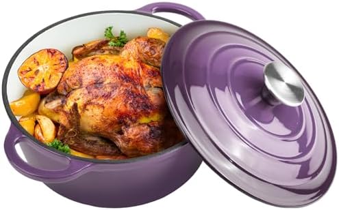 Dutch Oven Enameled Cast Iron with Lid - Big Dual Handles - Oven Safe up to 500°F - Classic Round Pot for Versatile Cooking (Purple, 3 QT)