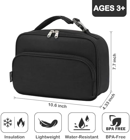 FlowFly Kids Lunch box Insulated Soft Bag Mini Cooler Back to School Thermal Meal Tote Kit for Girls, Boys,Black