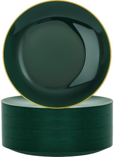 Nervure 100PCS Green and Gold Plastic Plates 10.25″ Disposable Dinner Plate