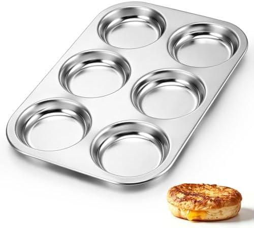 TeamFar Muffin Top Pan, 6 Cavity Stainless Steel Shallow Cupcake Pan