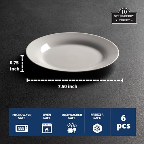 10 Strawberry Street Simply White 7.5" Round Salad Plate, Set of 6