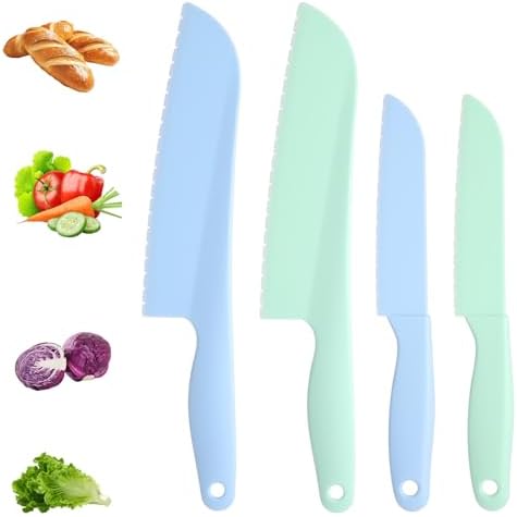 4 Pack Lettuce Knife 11/8.5" Plastic Cake Knifes to Prevent Browning Serrated Kitchen Cutter for Cutting Fruits, Cakes and Bread Dishwashable Safe for Kids Nylon Cutters for Nonstick Pans (Green, S&L)
