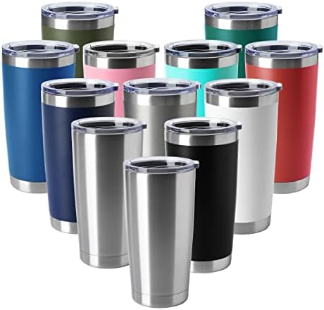HASLE OUTFITTERS 20oz Tumblers Stainless Steel Mugs with Lid Double Wall Vacuum Insulated Coffee Cups for Cold & Hot Drinks (20oz-Mix, 12 Pack)