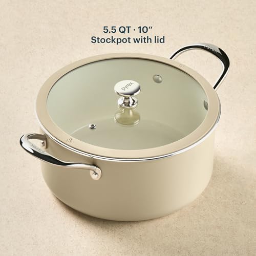 Pyrex 10-Inch Stock Pot Ceramic Cookware with Lid & Stainless Steel Handles