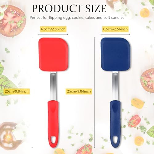 2 Pcs Mini Silicone Cookie Brownie Spatula,Solid Flat,Red,Blue