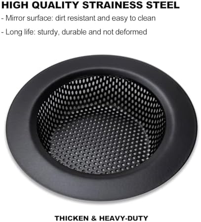 Huntonry Black Kitchen Sink Drain Strainer, Sink Drain Cover, Food Catcher, Large Wide Rim 4.5" Diameter, Stainless Steel, Pack of 2