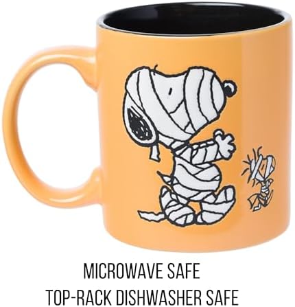 Silver Buffalo Peanuts Mummy Snoopy, Wax Resist Ceramic Pottery Mug, 20oz