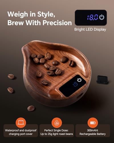 Walnut Coffee Bean Scale 20g/0.1g Precision with Spoon