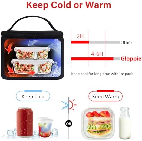 Gloppie Lunch Bag, Insulated Lunch Box for Adults & Kids, Black-M.