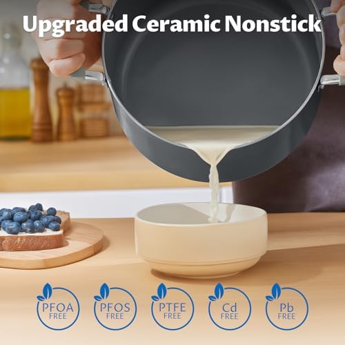 BEZIA 8QT Non Stick Stock Pot with Lid, Ceramic Induction Cooking Pot