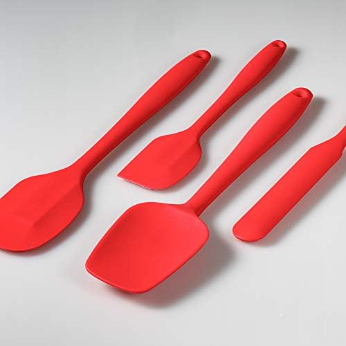 4-Piece Silicone Spatula Set with Stainless Steel Core, Red