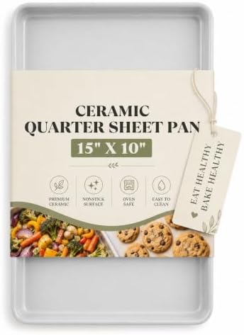 Boxiki Kitchen Ceramic Baking Sheet 15" x 10" Quarter Sheet Pan - KFCC Korean Ceramic Nonstick Cookie Sheet, Heavy Duty Aluminized Steel Baking Tray, Oven Safe to 550°F, For Cookies & Vegetables