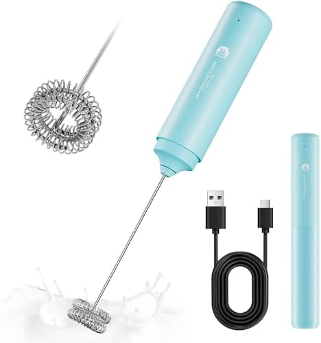 Rechargeable Milk Frother Handheld, 2-IN-1 Dual Spring Whisk Electric Frother Wand for Cappuccino Latte Macchiato, Portable Drink Mixer for Coffee, Matcha, Hot Chocolate