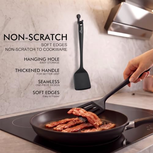 HOTEC 2-Pack Silicone Cooking Turner Spatula set, Black