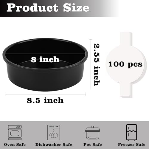HUAKENER 8 Inch Cake Pan, 3Pcs Round Cake Pan with Parchment Paper