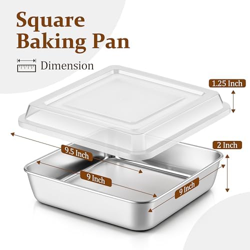 LIANYU 9 Inch Baking Pan Set with Lid, Square Cake Pan for Lasagna Brownie