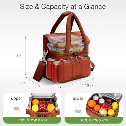 Double Deck Lunch Bag for Women, Burnt Orange-L