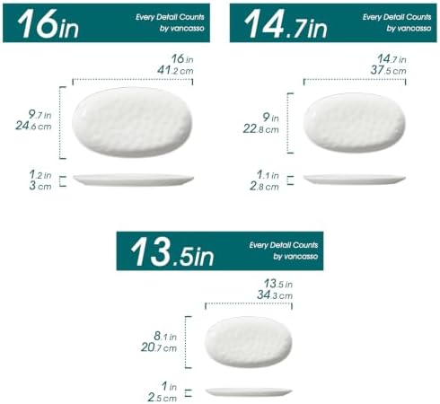 vancasso Ceramic Serving Platters Set of 3, Oval 16/14.7/13.5 Inch, White