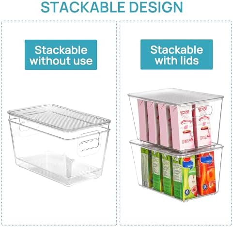 Vtopmart 6 Pack Clear Stackable Storage Bins with Lids and Handles, Medium