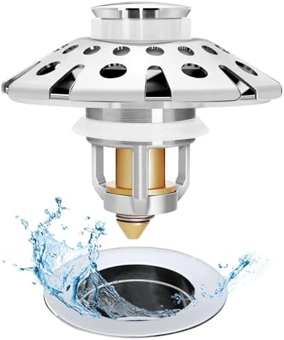AzWzz Bathroom Sink Stopper with Hair Catcher, Pop Up Sink Drain Strainer