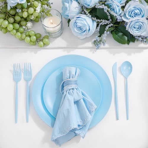 EjonirInjonir 150pcs Heavy Duty Light Blue Plastic Plates Baby Shower Set