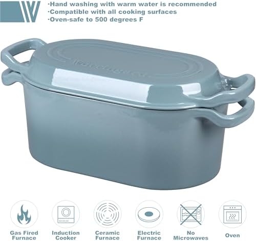 VORRINGARD Oval Dutch Oven Pot with Lid, Enamel Coating Cast Iron Bread Pans for Homemade Sourdough Bread Baking, Cooking, 4 Quart, Sea Salt