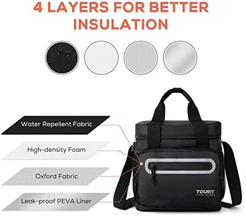 TOURIT Large Lunch Bag 14L Insulated Lunch Box Lunch Cooler for Men Women Work, Black
