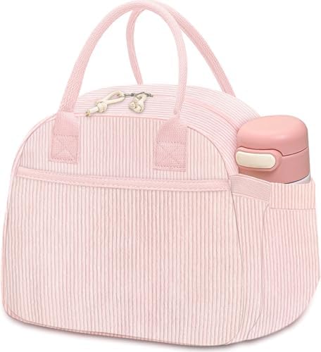 Lunch Box for Women Insulated Lunch Bag Cute Corduroy(bb pink corduroy)