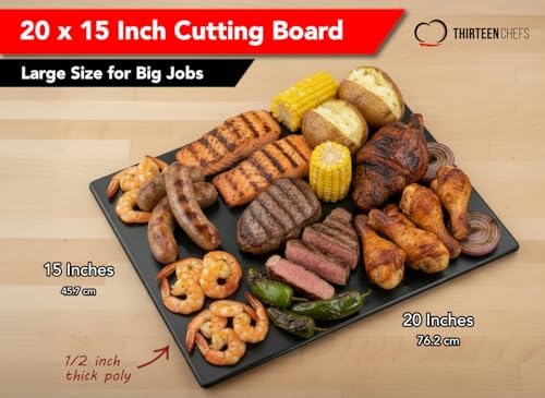 Commercial Grade 20x15 Black Cutting Board, X-Large 1/2" HDPP Plastic, NSF