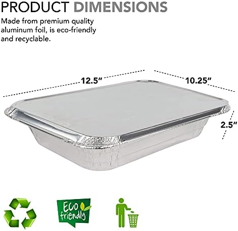 Stock Your Home 9x13 Aluminum Trays with Lids (10 Pack) – Disposable Half Size Deep Pans for Cooking, Storage, BBQ, Grilling, Catering