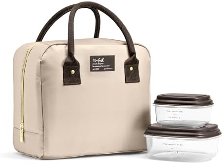 Fit & Fresh Bloomington Lunch Bag for Women - Insulated Large Lunch Box for Work with Containers, Leak-Resistant, Tan