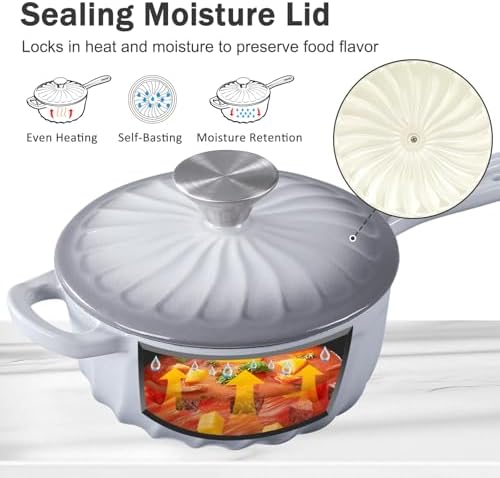 Enameled Cast Iron Sauce Pan with Lid, 1 Quart Saucepan with Lid