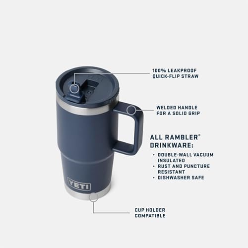 YETI Rambler 20 oz Travel Mug with Flip Straw Lid – Stainless Steel, Vacuum Insulated, Leakproof, Cup Holder Friendly, Royal Blue