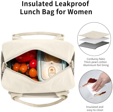Lunch Bag Women Lunch Box for Women Adult Cute Insulated Lunch Bag Lager Cooler Lunch Tote Bags for Work Picnic (Beige)