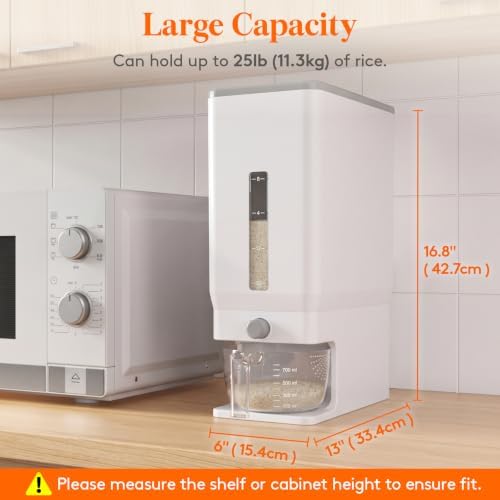 Lifewit Rice Container 29 Lbs, One-Press Dispenser with Measuring Cup 2 Pcs