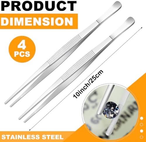 Yaomiao 4 Packs 10 Inch Cooking Tweezers Bar Kitchen Tongs, Silver